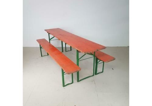 Vintage German Beer Table And Benches Orange