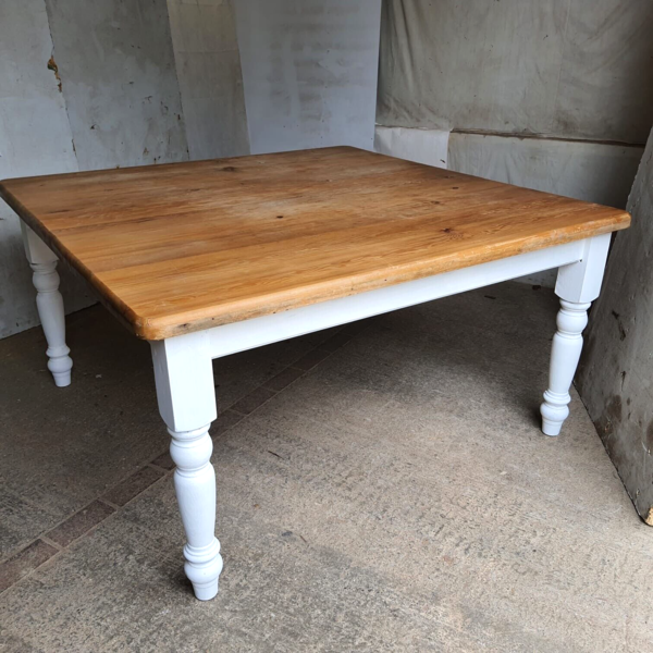20th Century Vintage Square Pine Dining Kitchen Table Seat 8 Painted