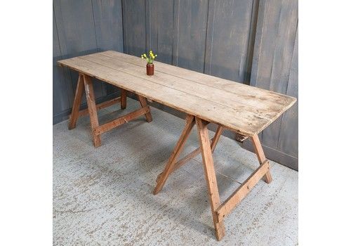 Nice Colour Vintage 3 Plank Pine Trestle Table