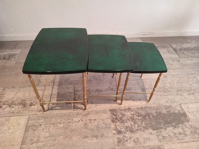 Green Nesting Tables By Aldo Tura, 1975, Set Of 3 Aldo Tura Vinterior