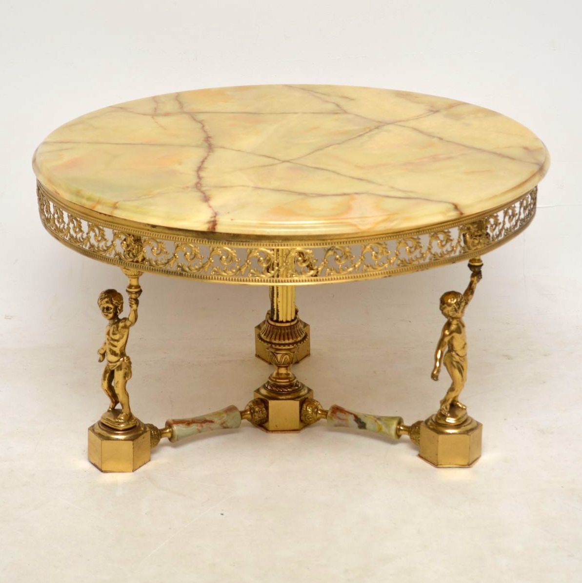 Antique Brass And Onyx Round Coffee Table