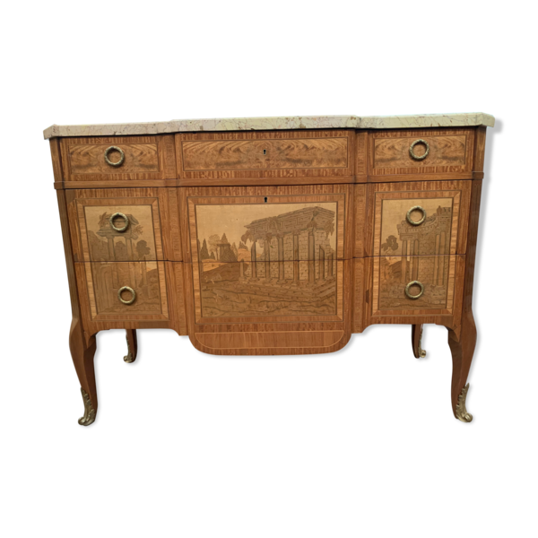 Commode With Central Projection In Amaranth Wood And Rosewood XX Century