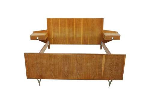 Large Mid Century Italian Bed In Chestnut And Brass By Gio Ponti Attributed 1950