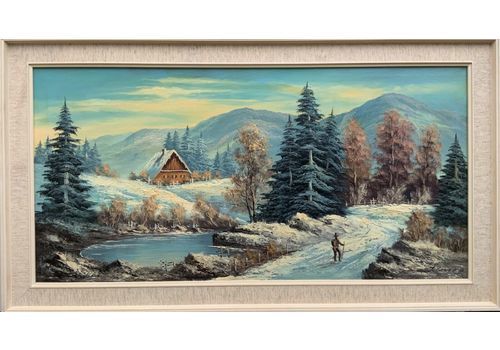 Remarkable Large Museum Quality Winter Alpine Walker Landscape Oil Painting