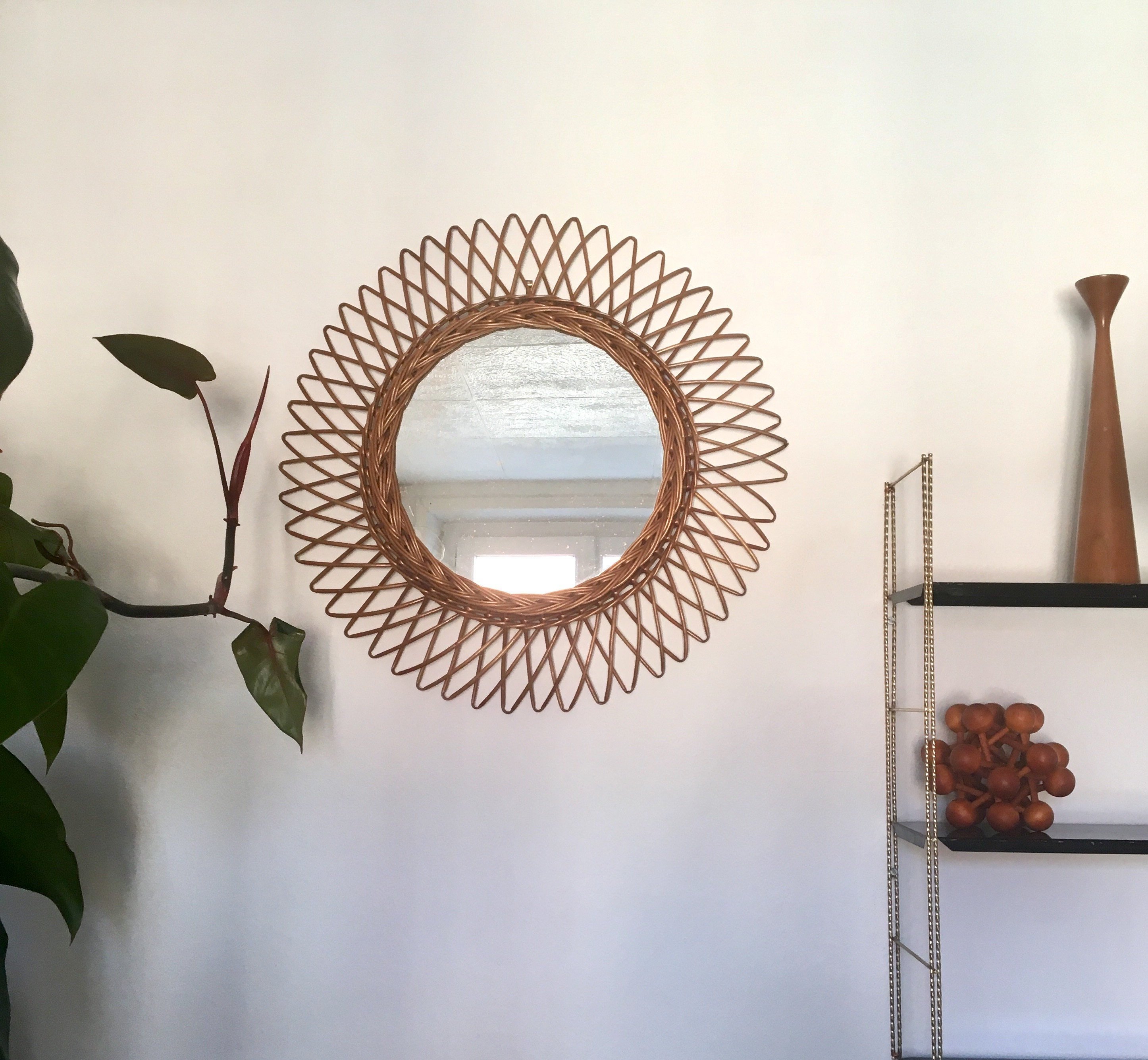 Vintage Rattan Large Model Starburst Mirror Sun