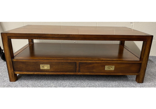 Campaign Style Coffee Side Lamp Table Tiered With Drawers & Shelf Storage