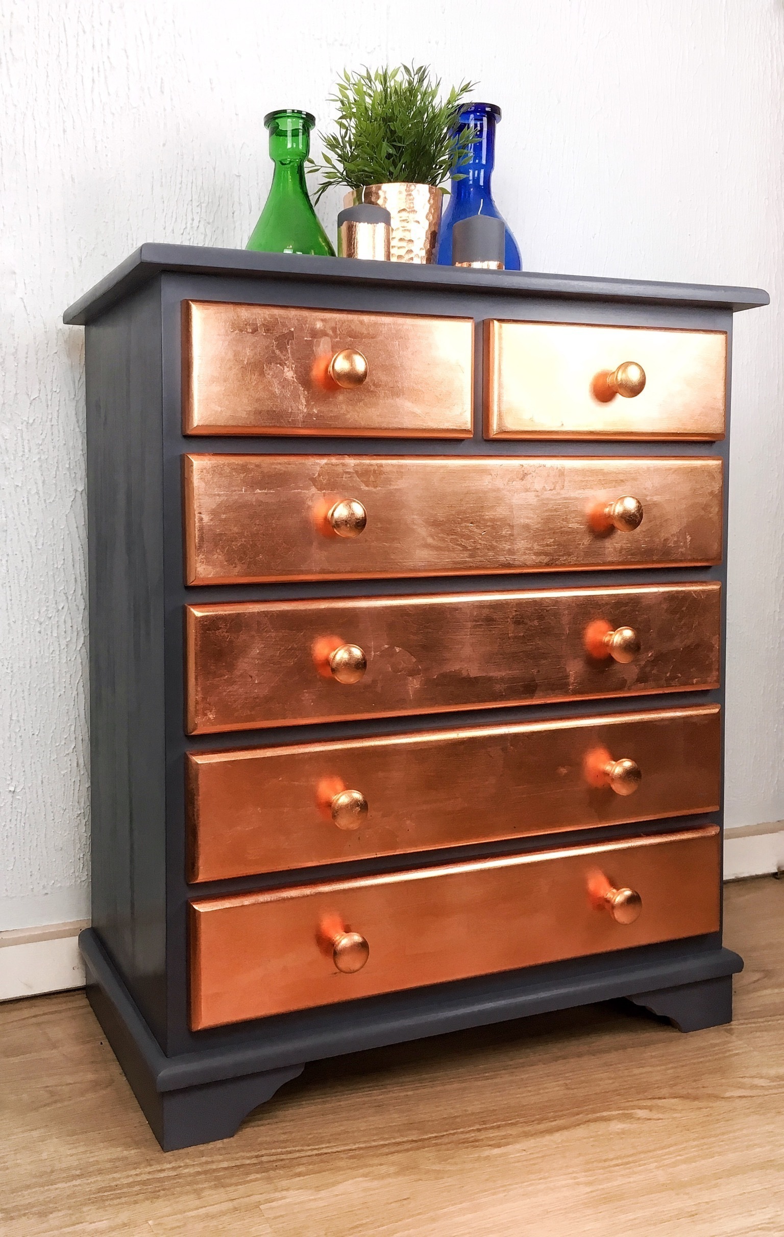 Industrial Bespoke Copper And Grey Painted Upcycled Chest Of