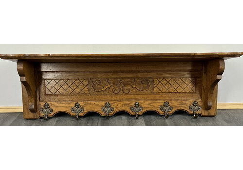 French Antique Solid French 6 Hook Ornate Carved Coat Plate Rack.