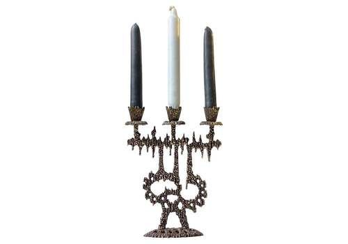 Israeli Brutalist Hanukkah Menorah Bronze Candleholder From Wainberg, 1960s