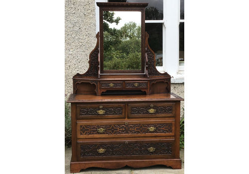 Very Large Carved Mahogany Dress Table Drawers Mirror Top Exceptional Quality