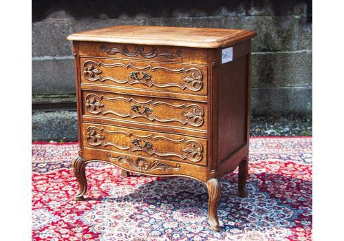 French Carved Dark Oak Chest Of 3 Detailed Drawers