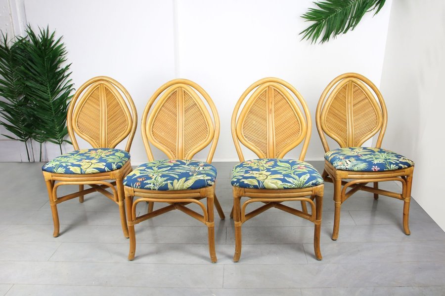 French Rattan Jungle Chairs, Set Of 4 Vinterior