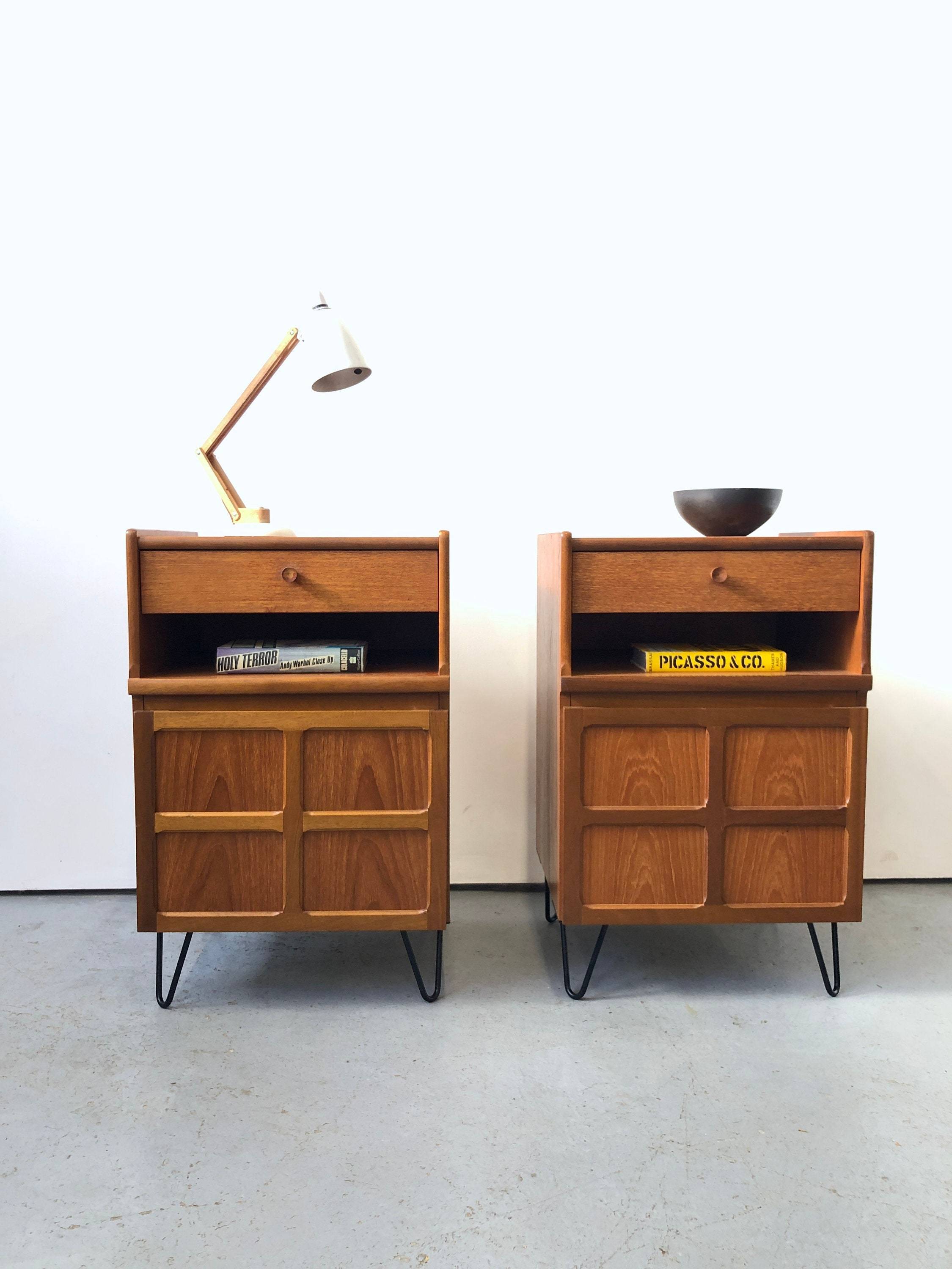 Vintage Pair Of 1970s Nathan Squares Teak Bedside / Tables