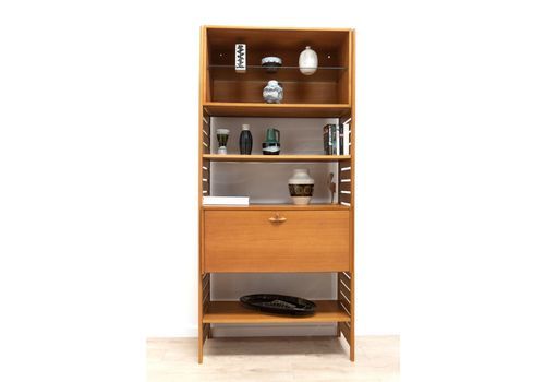 Midcentury Vintage Teak Ladderax Heals Shelving Vinyl Storage Desk Unit