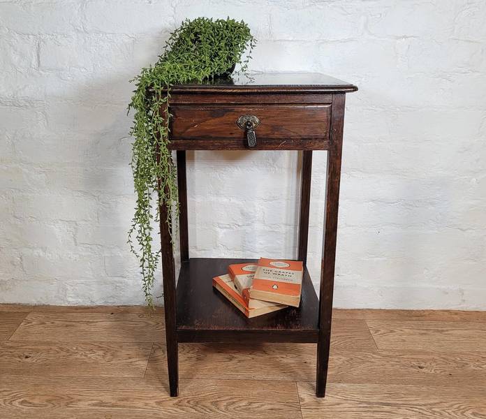 Antique Edwardian Oak Table With Drawer And Undershelf Vinterior