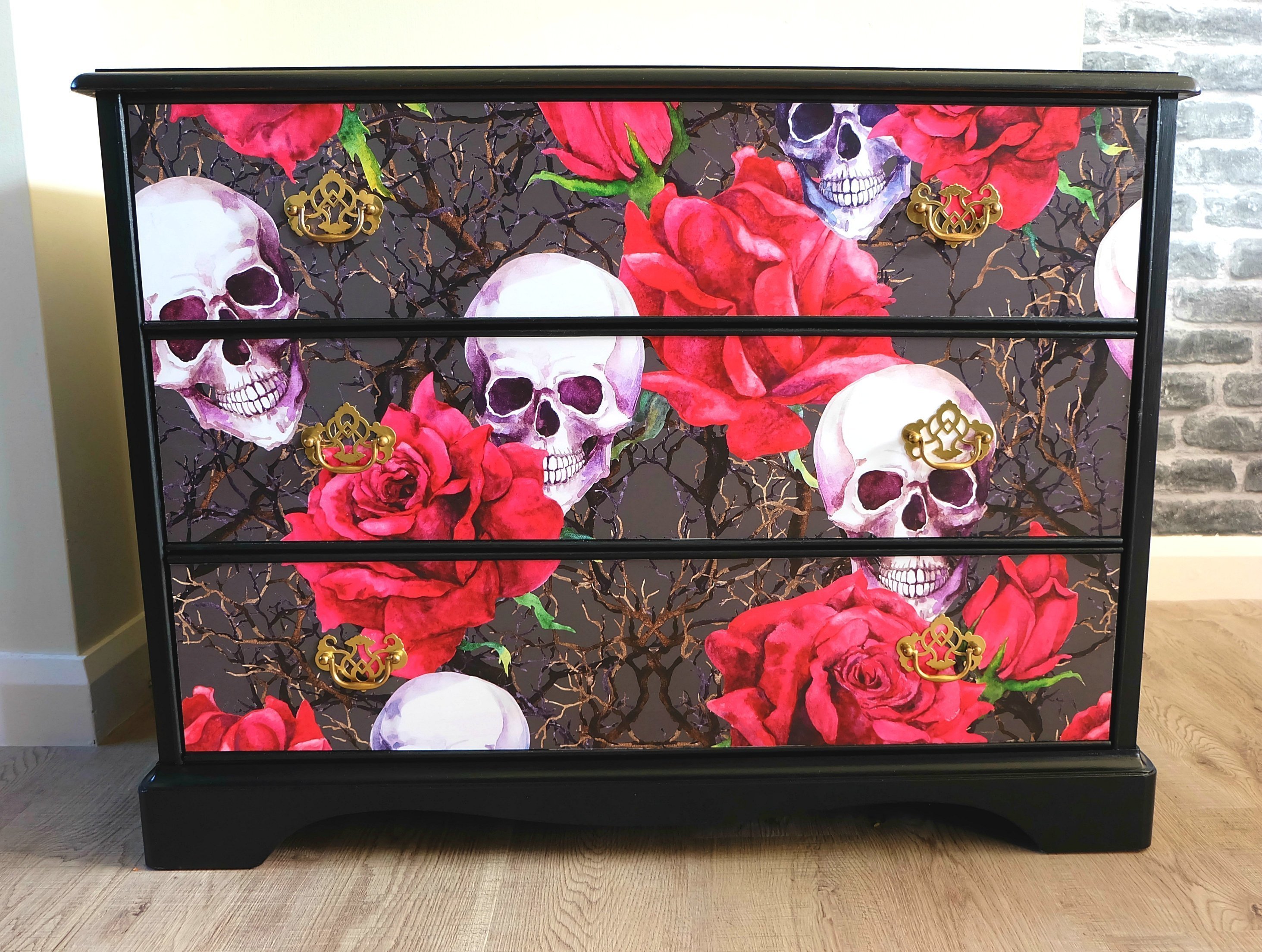 Chest Of Drawers Skulls Roses Bedroom Drawers Solid Wood Drawers