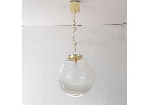 Suspension Lamp With Sphere And Decoration In White Glass, Italy