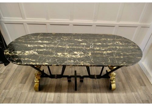 French Brass And Iron Marble Top Centre Table