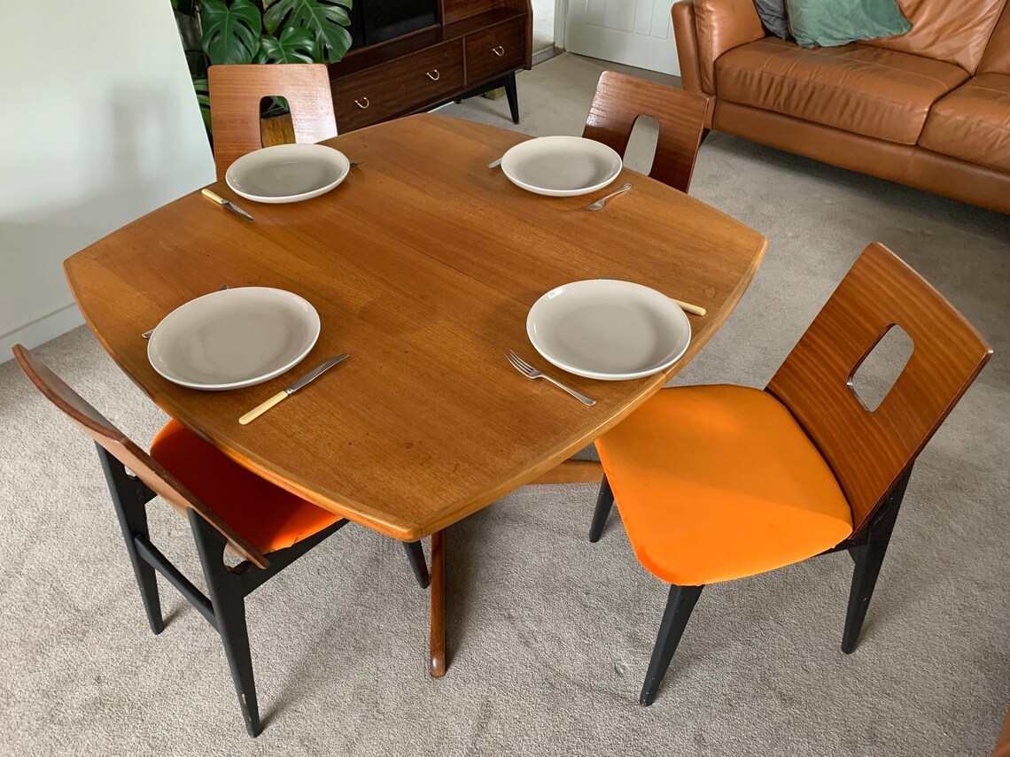 Portwood Furniture Teak Mid Century Modern Extending Dining Table With