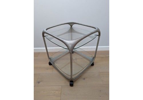 Mid Century Side Table By Lorenzo Burchiellaro In Aluminium With Glass Shelves