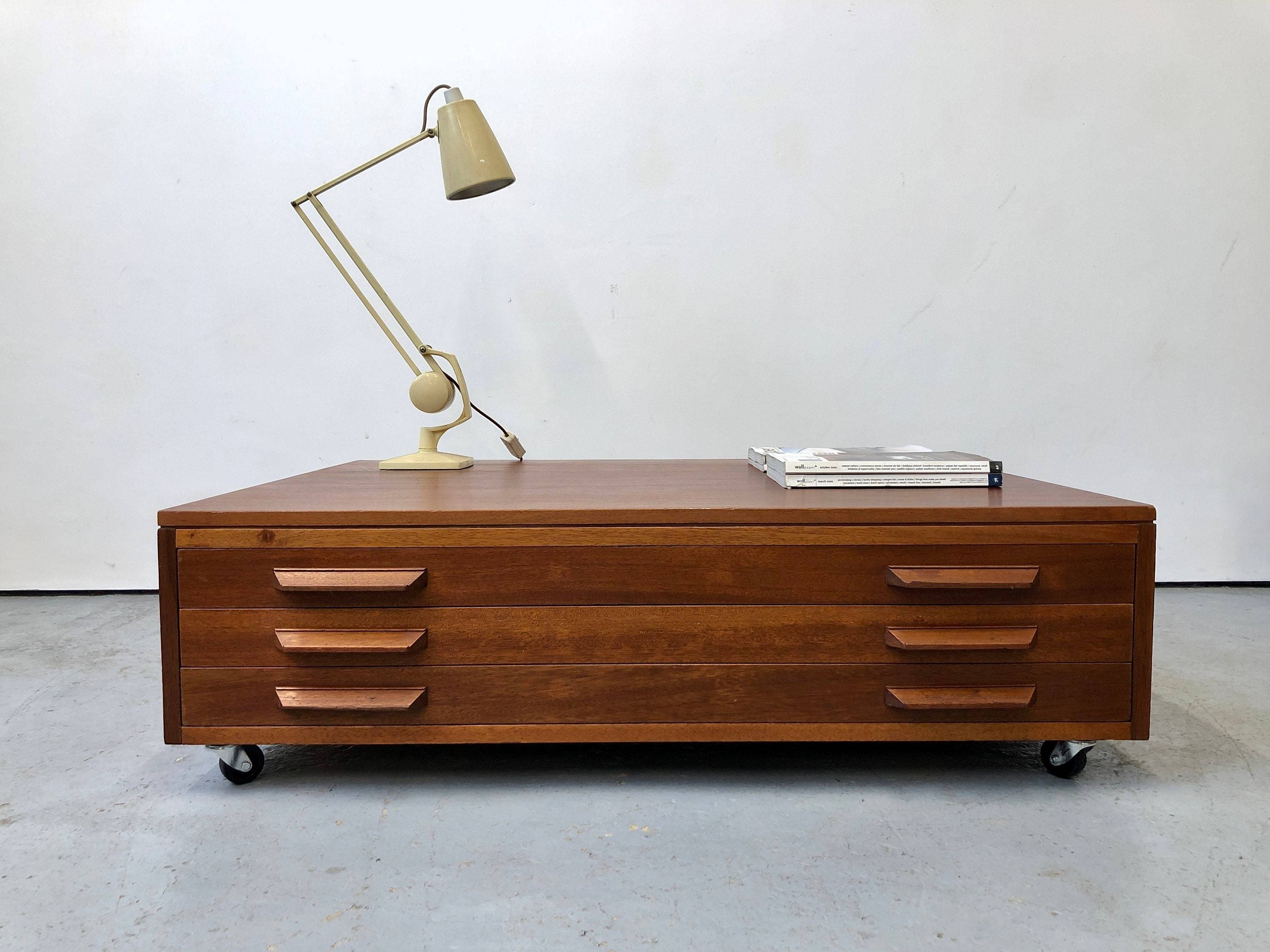 Vintage 1950s Abbess Teak A1 Plan Chest Coffee Table. Retro Industrial