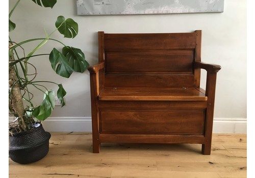 Antique Wood Monk’s Settle Bench With Storage
