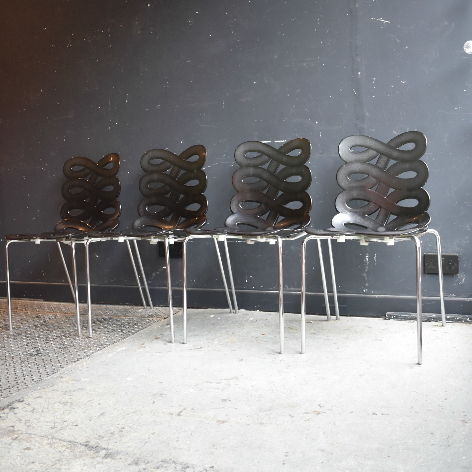 Set Of 4 Gino Carollo Diva Chairs Made By Ciacci Kreaty Original Stacking Vintage Vinterior