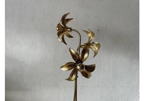 Mid Century Modern Wonderful Triple Flower Shade Full Brass Floor Lamp By Willy Daro For Massive 1970s Germany