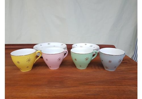 Vtg Mid Century Atomic Tea Cup Saucer Side Plate Set Retro Danish Scandi