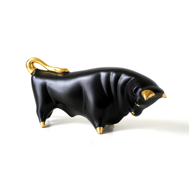 Colin Melbourne Trentham Art Ware Mid Century Black & Gold Ceramic Bull