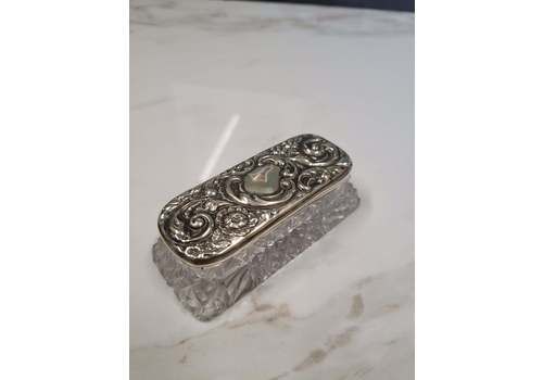 Antique Ornate Silver Plate And Glass Trinket Box