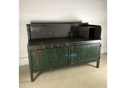 Vintage Industrial Steel Workbench With Doors