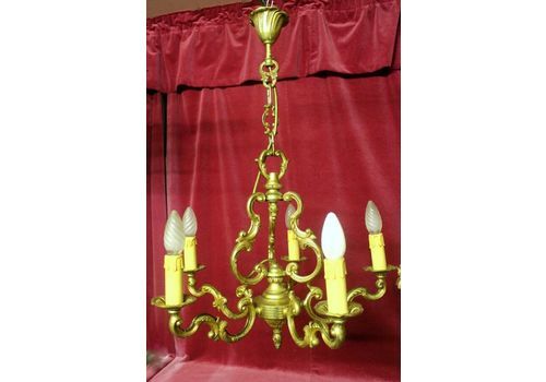 Heavy French Vintage Embossed Brass Chandelier Rococo Bird Cage Style 5 Arms