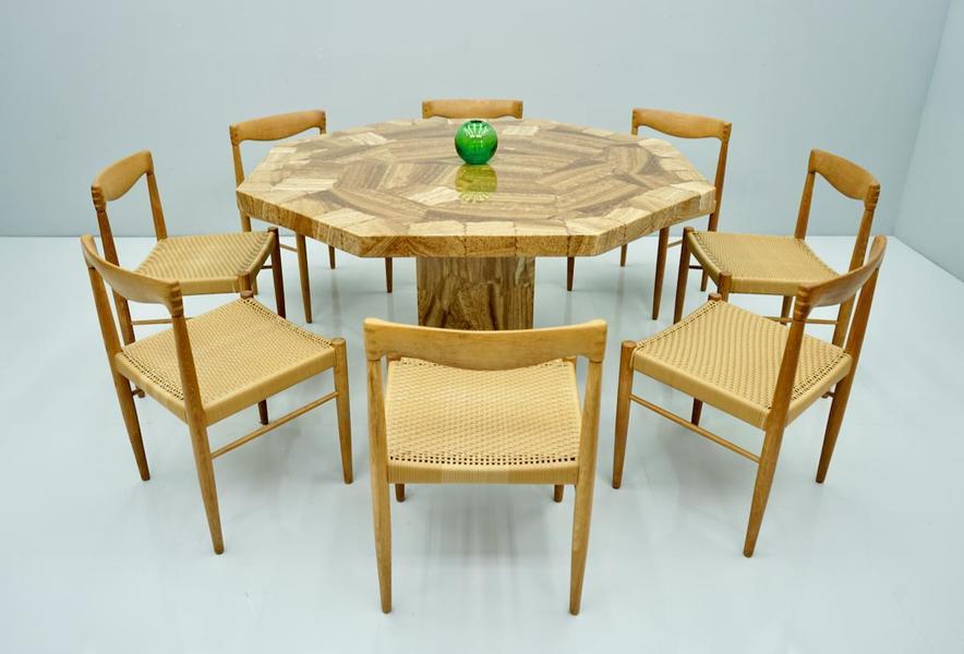 Octagonal Amber Colored Dining Table In Mosaic Onyx Marble 1980s