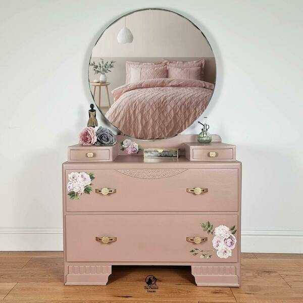 Vintage Pink Bedroom Dressing Table / Chest Of Drawers / Vanity With