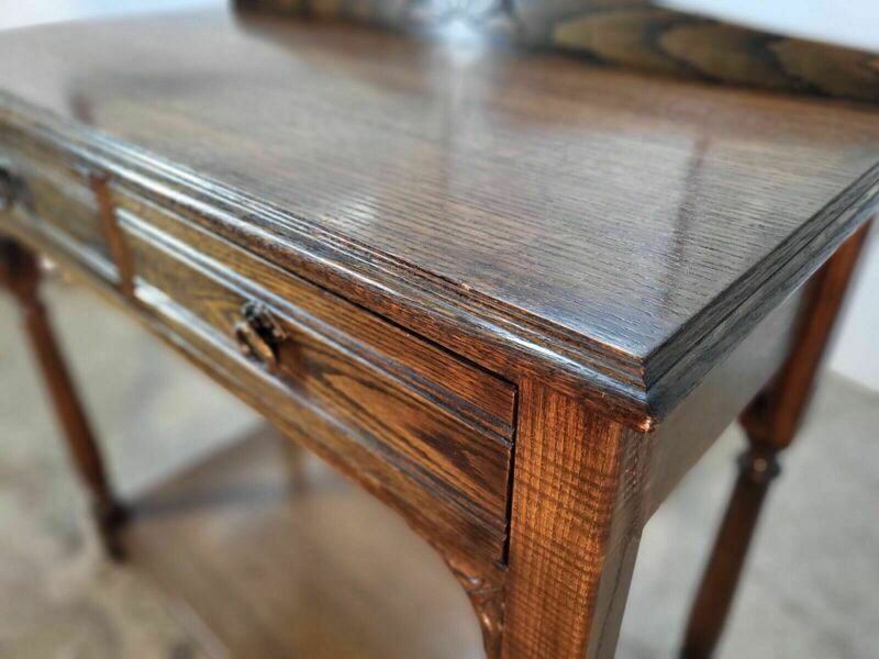 20thc Oak 2 Drawer 2 Tier Buffet Server Hall Table Turned Legs Block Feet photo furniture