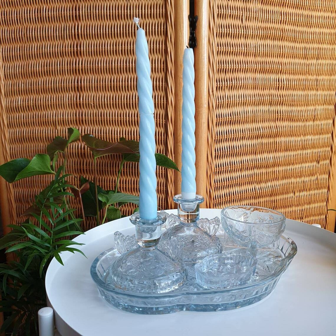 blue glass dressing table set Rare Blue Bohemian Etched Glass Vanity Bottle Dressing Table Set  Egermann Style