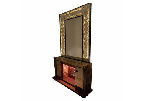 Luigi Brusotti Mid Century Modern Italian Bar Cabinet With Decorated Mirror, 40s