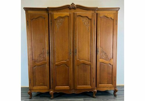 Louis XV Style Vintage French Carved 4 Door Armoire Wardrobe