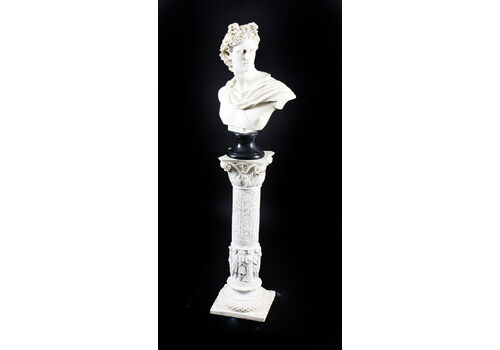 Vintage Composition Marble Bust Of Apollo On A Pedestal 20th Century