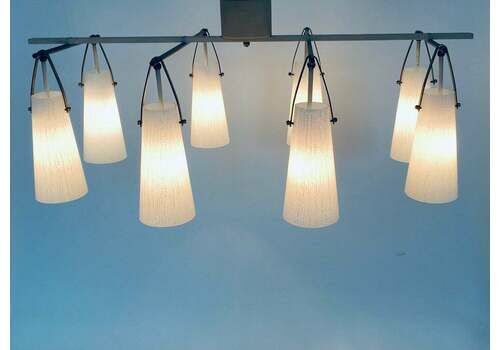 Midcentury Italian Design Glass & Brass Xl Chandelier, Italy 1950
