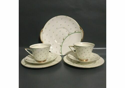 2x Royal Doulton Art Deco Yvonne Tea Trio Plate 1930s China + Plate English