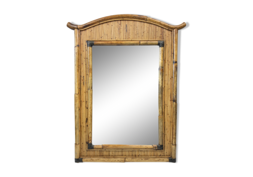 Midcentury Palm Regency Bamboo Rattan Pencil Reed Mirror