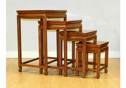 Lovely Set Of Four Chinese Hardwood Nest Of Tables On Square Feet