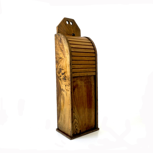 Rustic French Vintage Large Wooden Baguette Bread Box With Tambour Rustic French Vintage Large Wooden