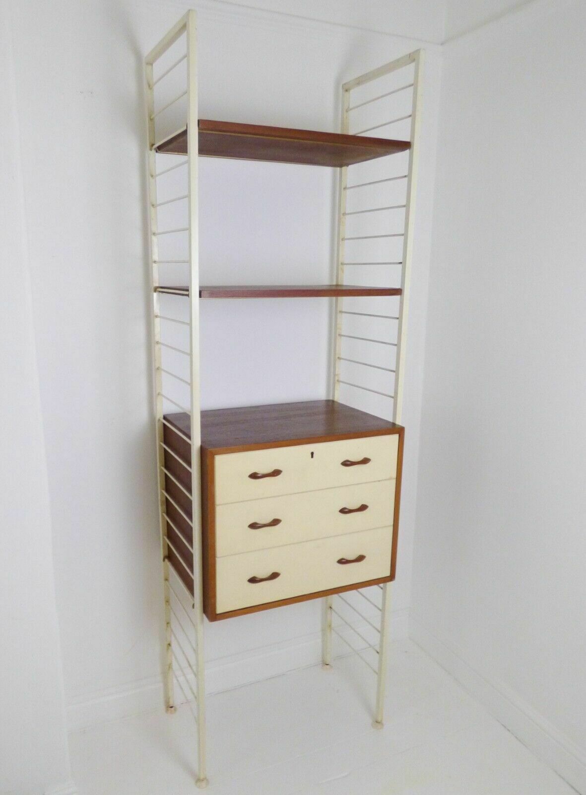 Stunning Vintage Teak & Metal Staples Ladderax Bookcase Chest Unit Room