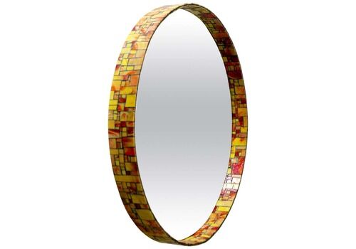 Exceptional Mid Century Modern Mosaic Framed Circular Wall Mirror, Italy, 1960s