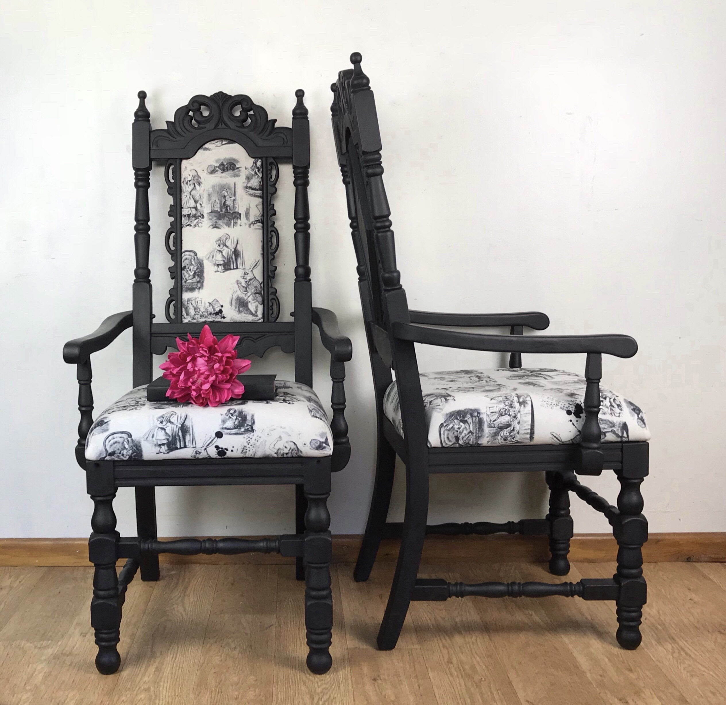 Alice In Wonderland Chair Black Chair Bedroom Chair Painted Furniture Hallway Chair Occasional Chair Carver Chair