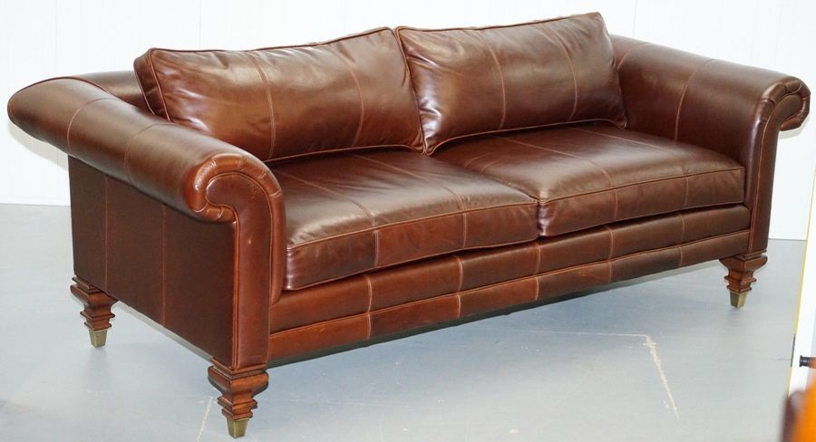 Stunning Ralph Lauren Colonial Thick Brown Leather Three Seater