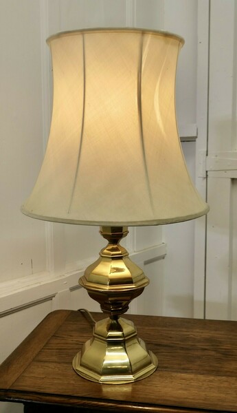 Large Bulbous Octagonal Brass Table Lamp